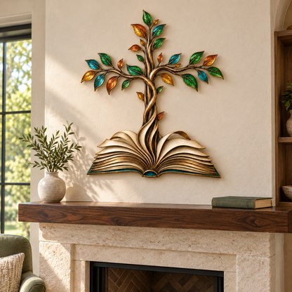 ✝️📖Rooted in Grace – Book & Cross Tree Metal Wall Art
