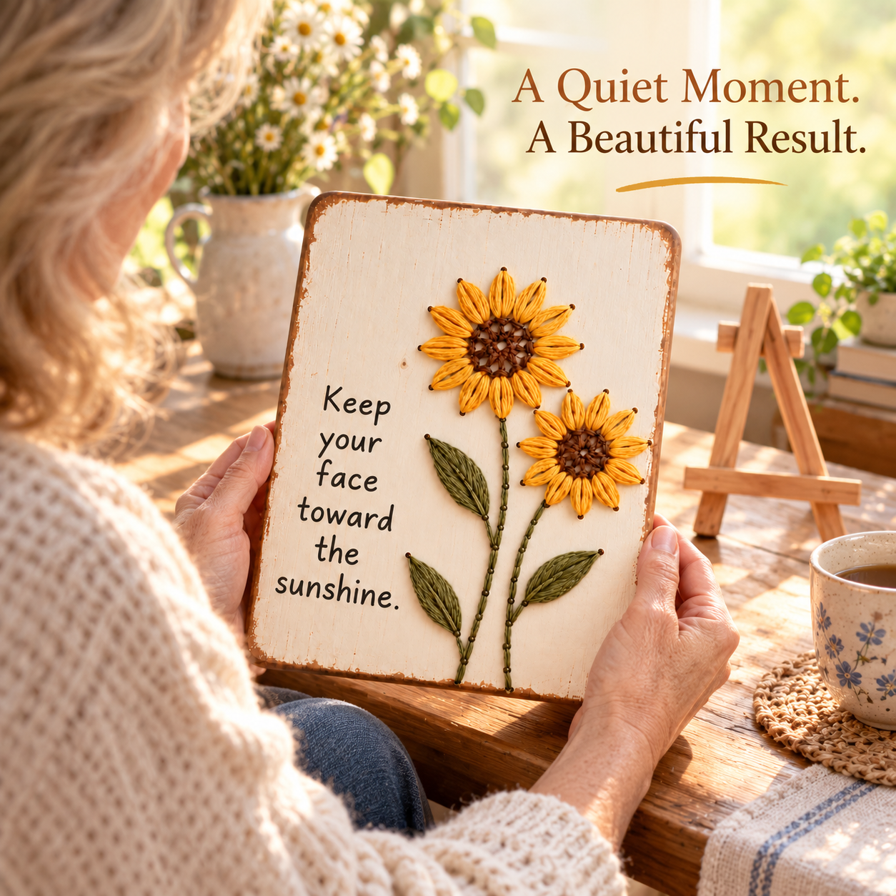 Finished handmade sunflower keepsake