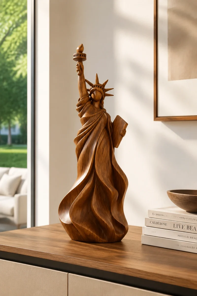 Flowing wood-grain detail beside a sunlit window