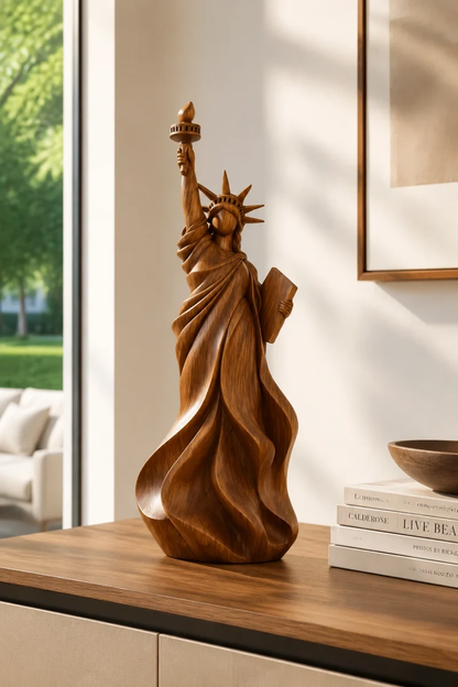 🔥100% Hand-Carved-✨The Statue of Liberty Wood Sculpture