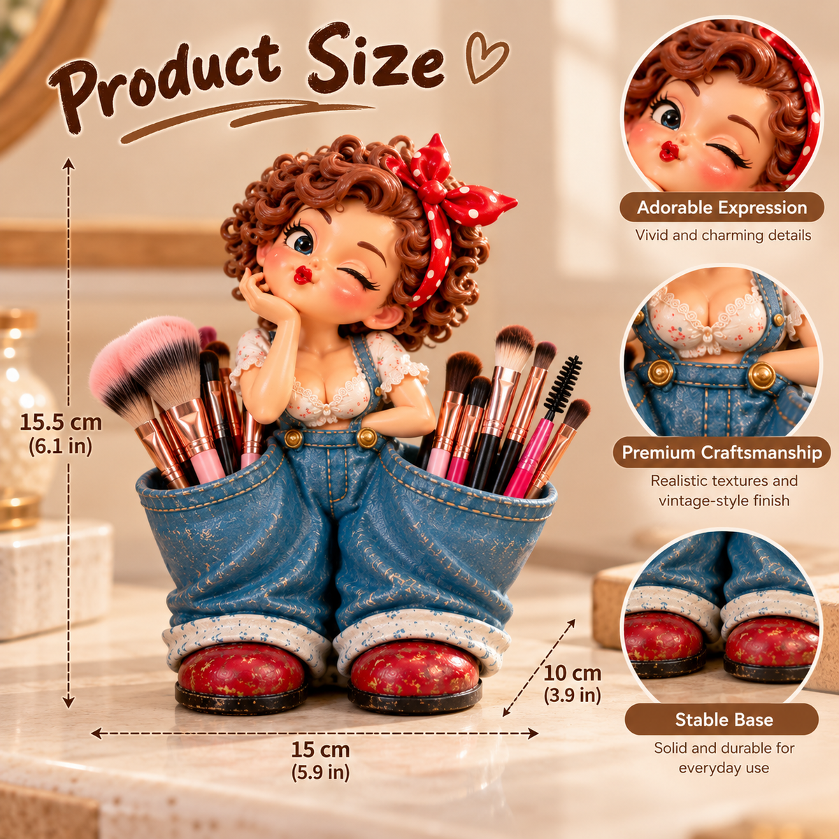 Little Miss Pockets™ – Cute Vintage Girl Organizer with Denim Storage Pockets