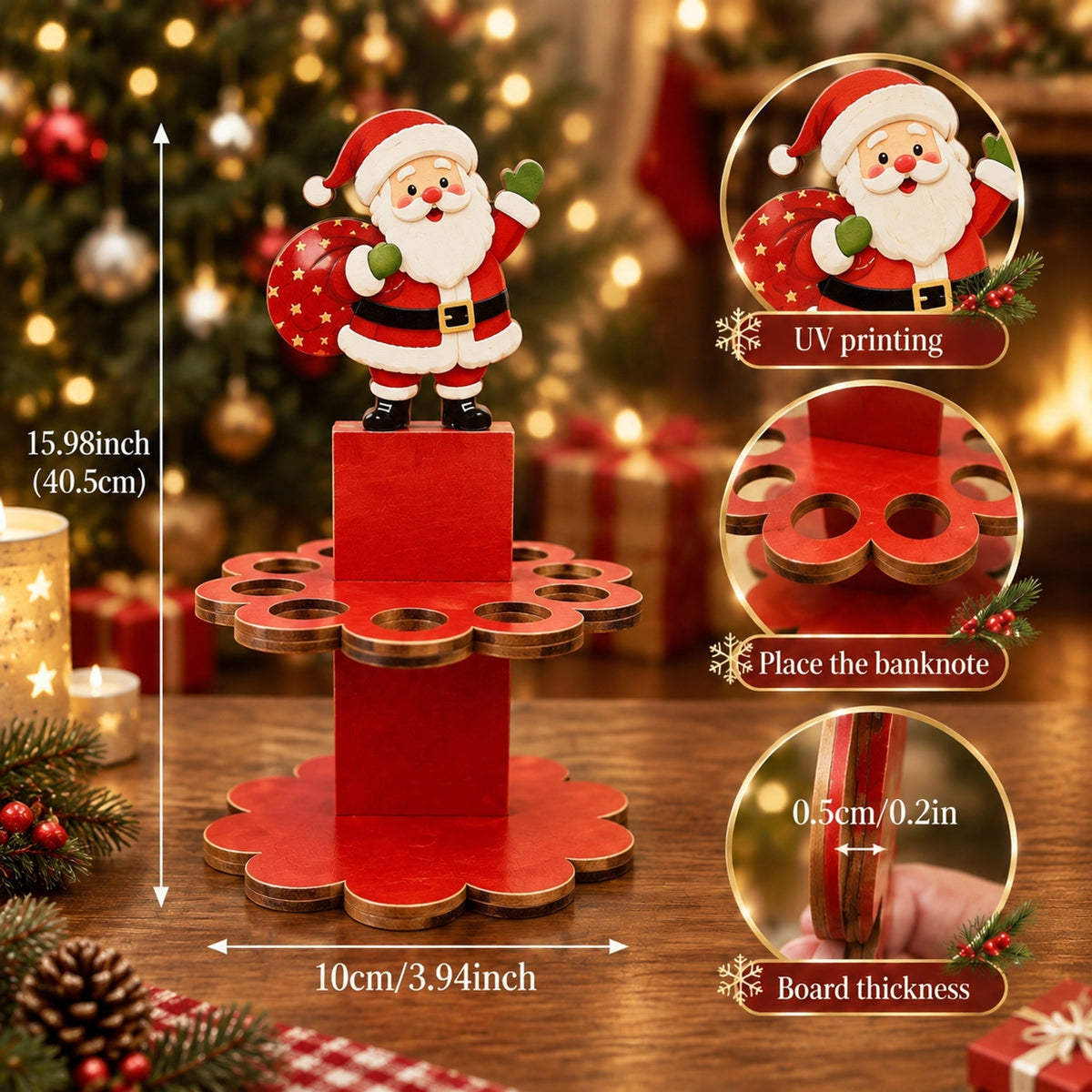 💵Christmas Tabletop Wooden Money Holder -🎁Turn Cash Into a Festive Centerpiece