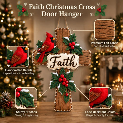 🔥😍Cardinal Cross Door Decor – Winter Holly Faith-Inspired Front Door Accent✝️