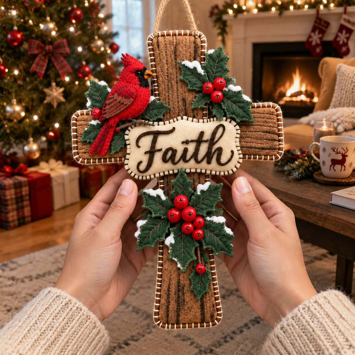 🔥😍Cardinal Cross Door Decor – Winter Holly Faith-Inspired Front Door Accent✝️