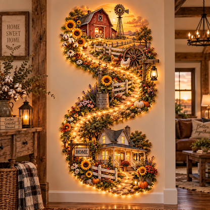🌻Country Road Home – Illuminated Farmhouse Wall Art