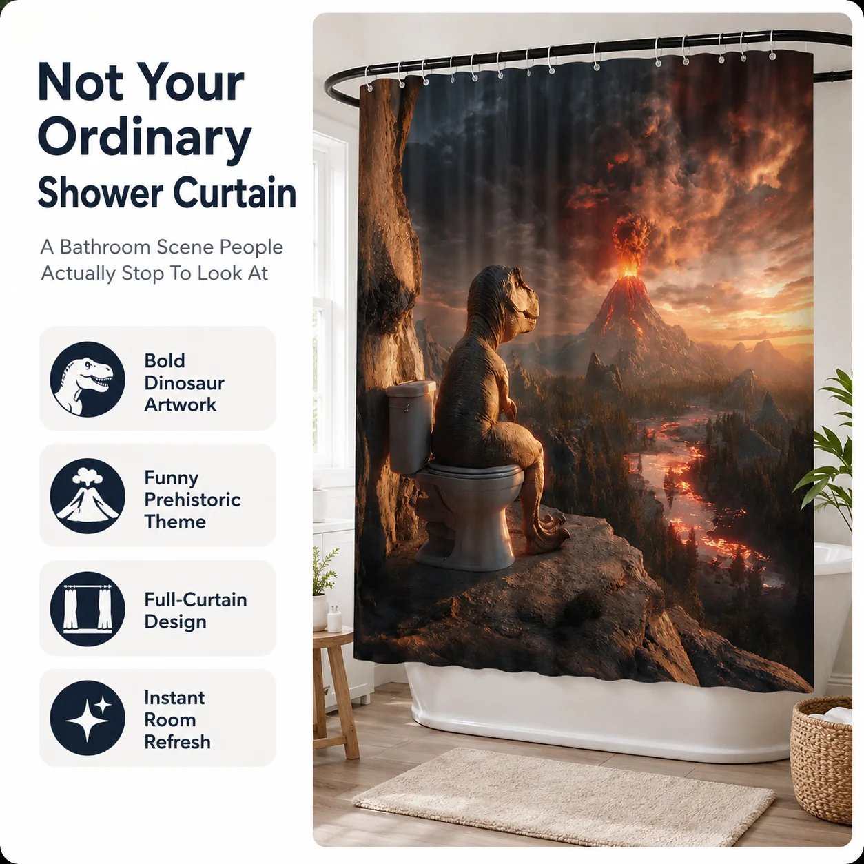 🦖🚽Quirky Bathroom Shower Curtain Collection🤣