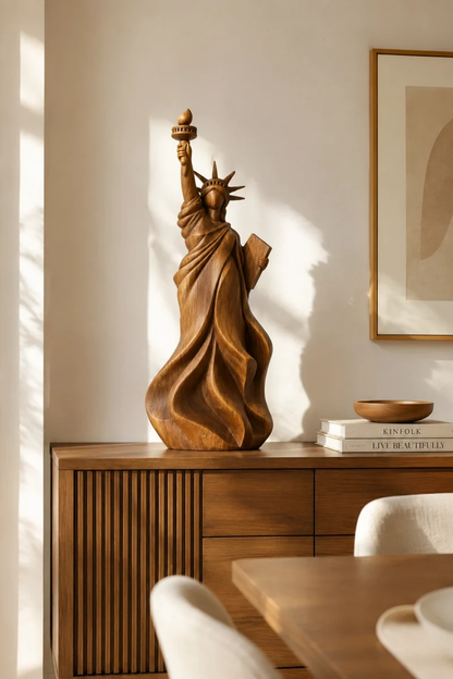 🔥100% Hand-Carved-✨The Statue of Liberty Wood Sculpture