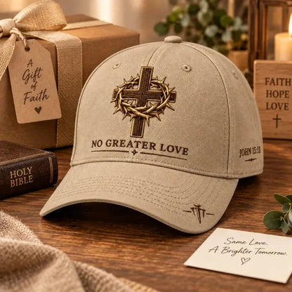 🧵Crafted by Hand Embroidery-✝️ John 15:13 No Greater Love Embroidered Christian Baseball Cap