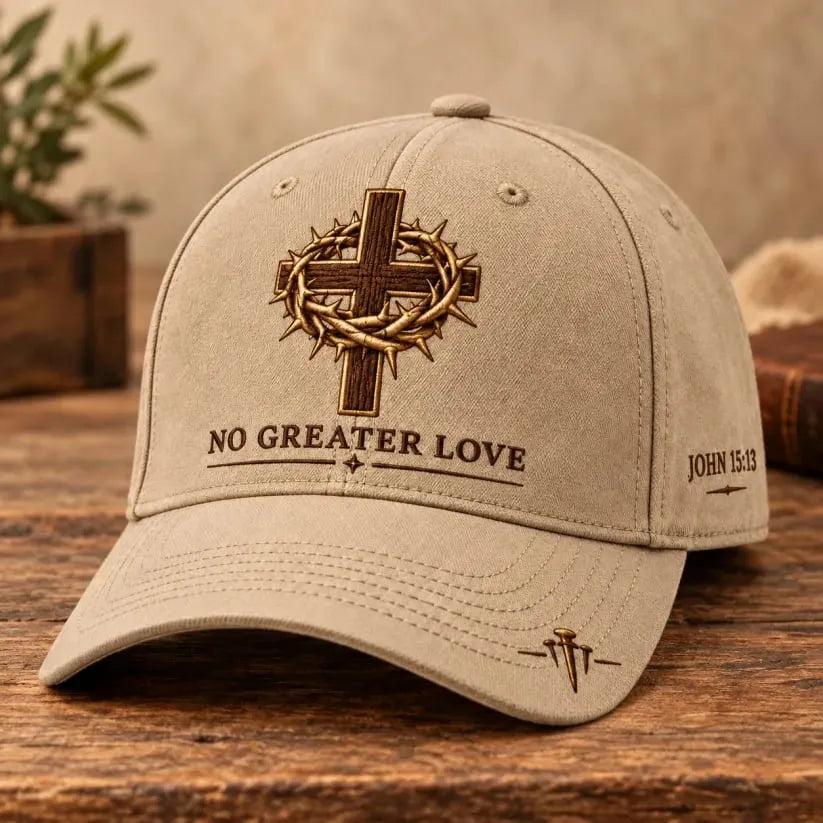 🧵Crafted by Hand Embroidery-✝️ John 15:13 No Greater Love Embroidered Christian Baseball Cap