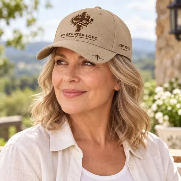 🧵Crafted by Hand Embroidery-✝️ John 15:13 No Greater Love Embroidered Christian Baseball Cap