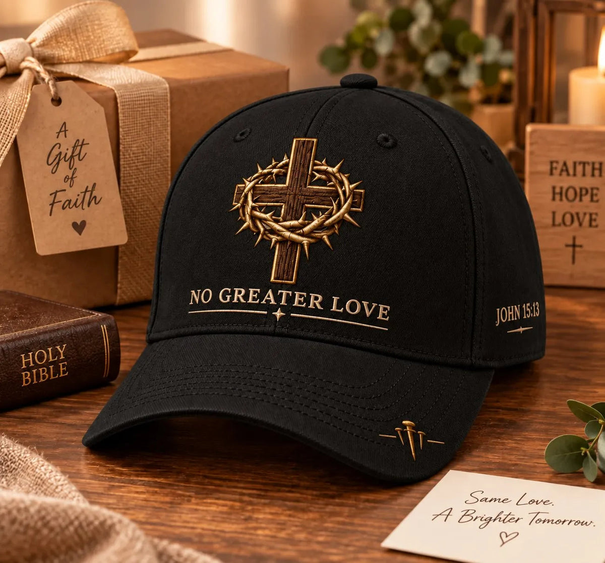 🧵Crafted by Hand Embroidery-✝️ John 15:13 No Greater Love Embroidered Christian Baseball Cap