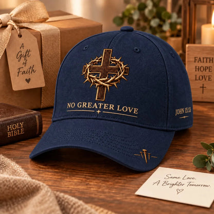 🧵Crafted by Hand Embroidery-✝️ John 15:13 No Greater Love Embroidered Christian Baseball Cap