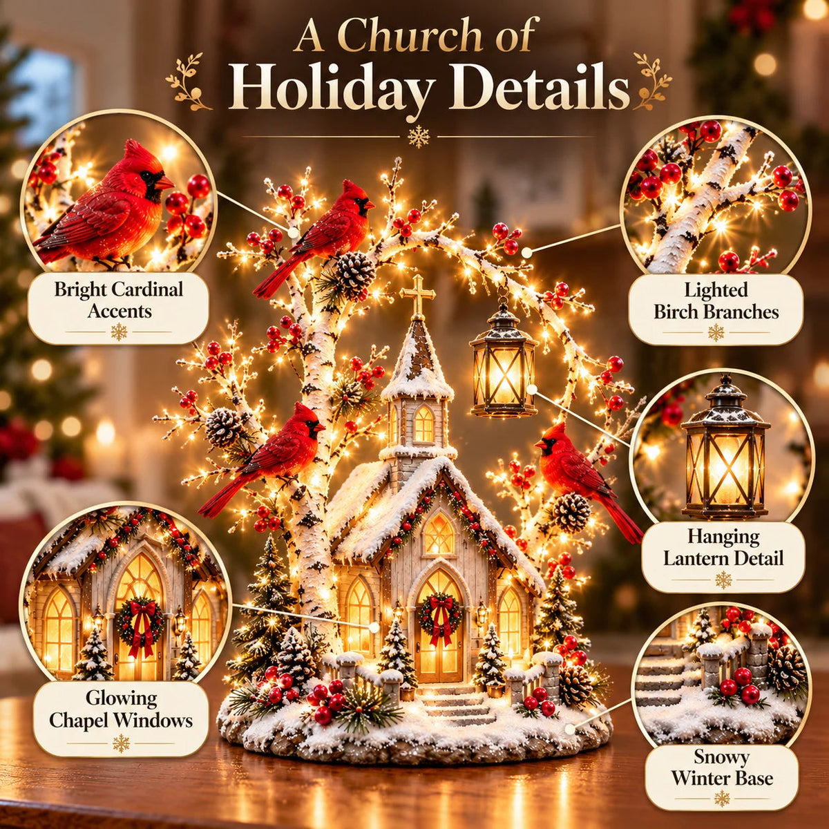 🐦⛪✨Winter Chapel Glow – Lighted Church & Cardinal Christmas Display