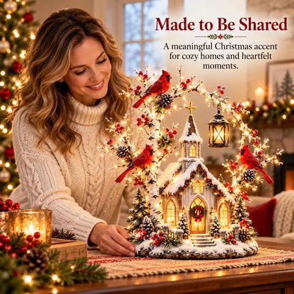 🐦⛪✨Winter Chapel Glow – Lighted Church & Cardinal Christmas Display