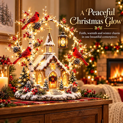 🐦⛪✨ Cardinal Chapel Lantern Tree™ – Lighted Winter Church Christmas Decor