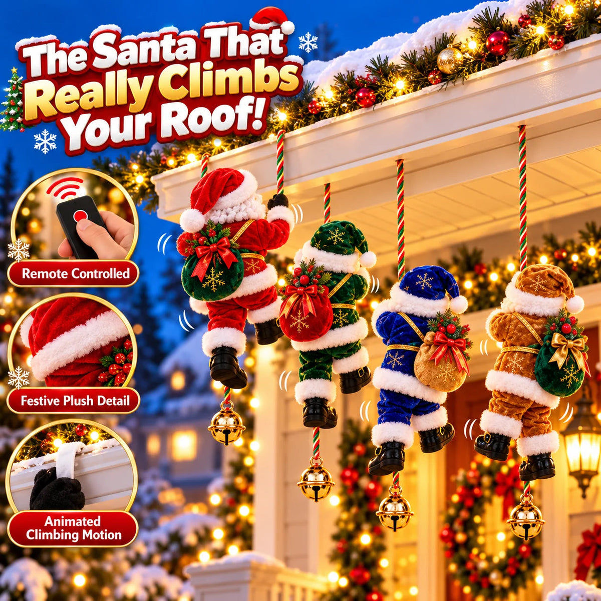🎅🎄Santa’s Merry Little Climb – Festive Rope Christmas Decor with Gift Sack & Bell✨