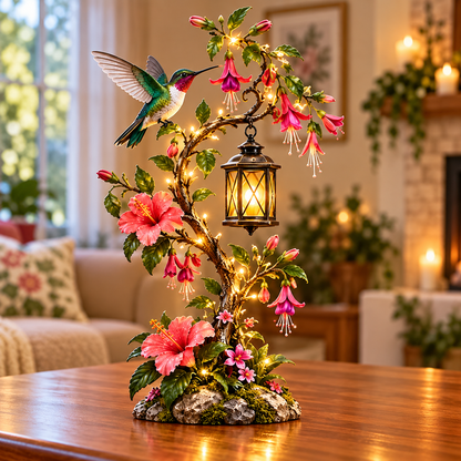 🌺🌺 Hummingbird Garden Glow Lantern – Lighted Floral Tabletop Décor