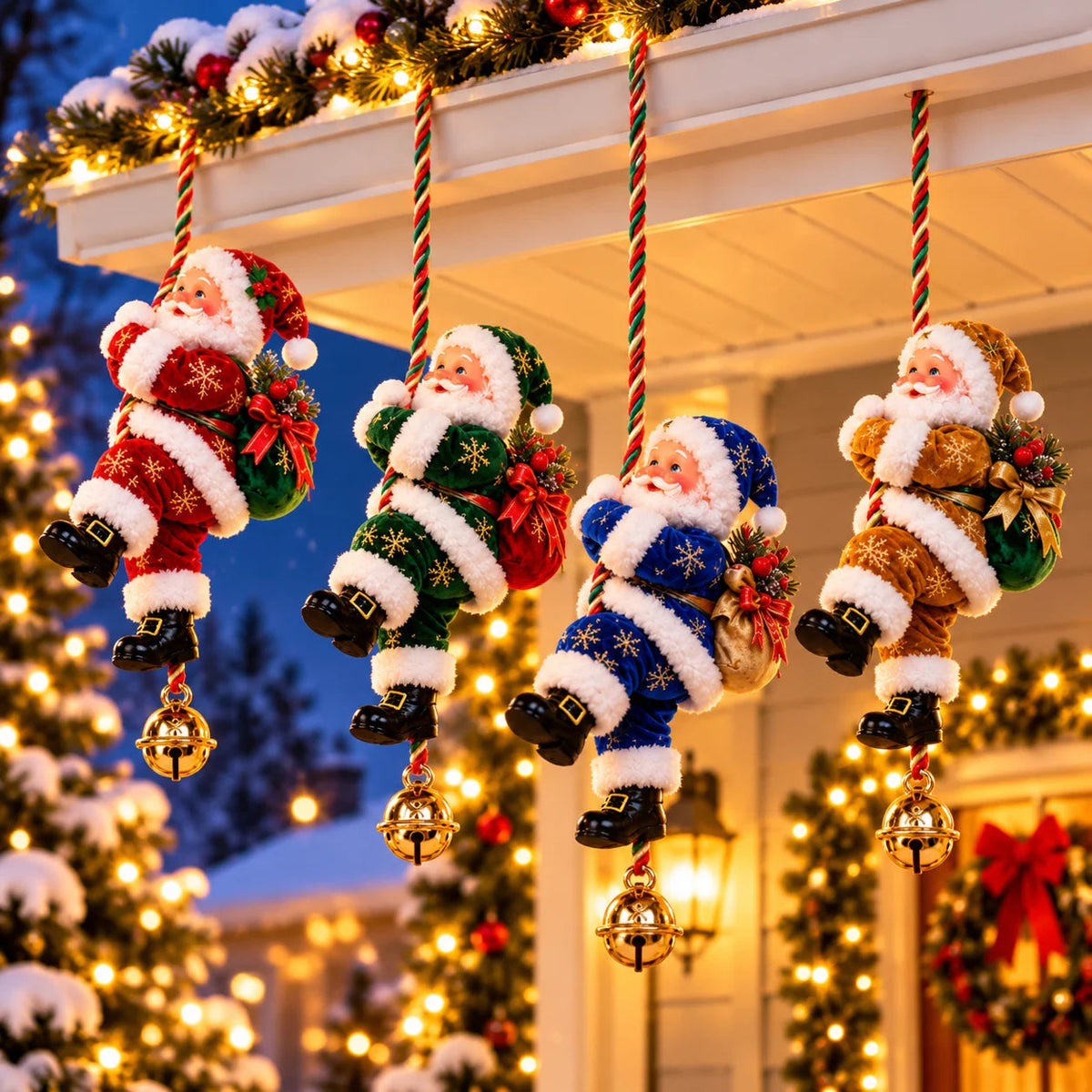 🎅🎄Santa’s Merry Little Climb – Festive Rope Christmas Decor with Gift Sack & Bell✨