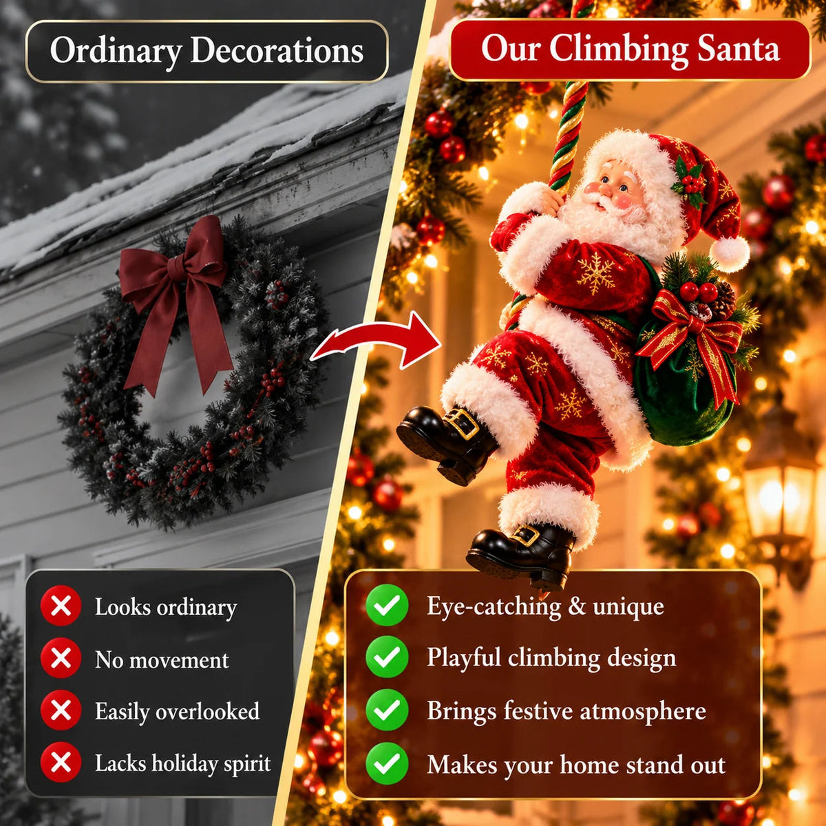 🎅🎄Santa’s Merry Little Climb – Festive Rope Christmas Decor with Gift Sack & Bell✨
