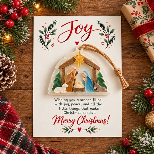 ✨joy Nativity Sea Glass Christmas Ornament With Greeting Card