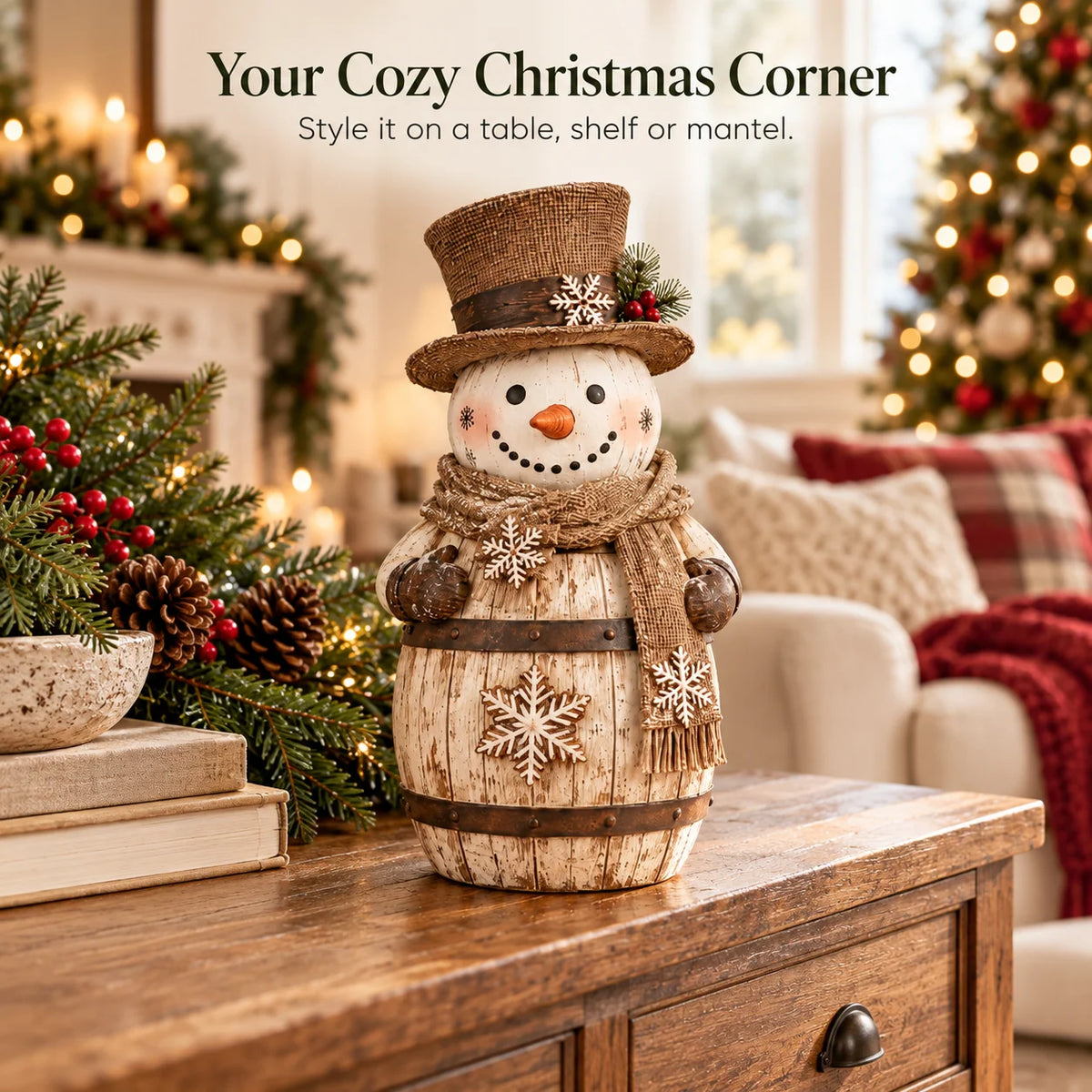 ☃️🎄 Frosted Barrel Snowman™ | Vintage Christmas Figurine