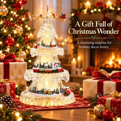🎄 Musical Christmas Tree with Animated Train – Light-Up Acrylic Holiday Village Tabletop Decoration