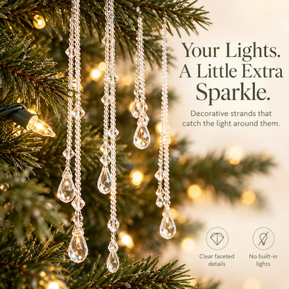 ✨ Reusable Clear Beaded Tinsel – Teardrop Icicle Strands for Christmas Trees（15pcs）