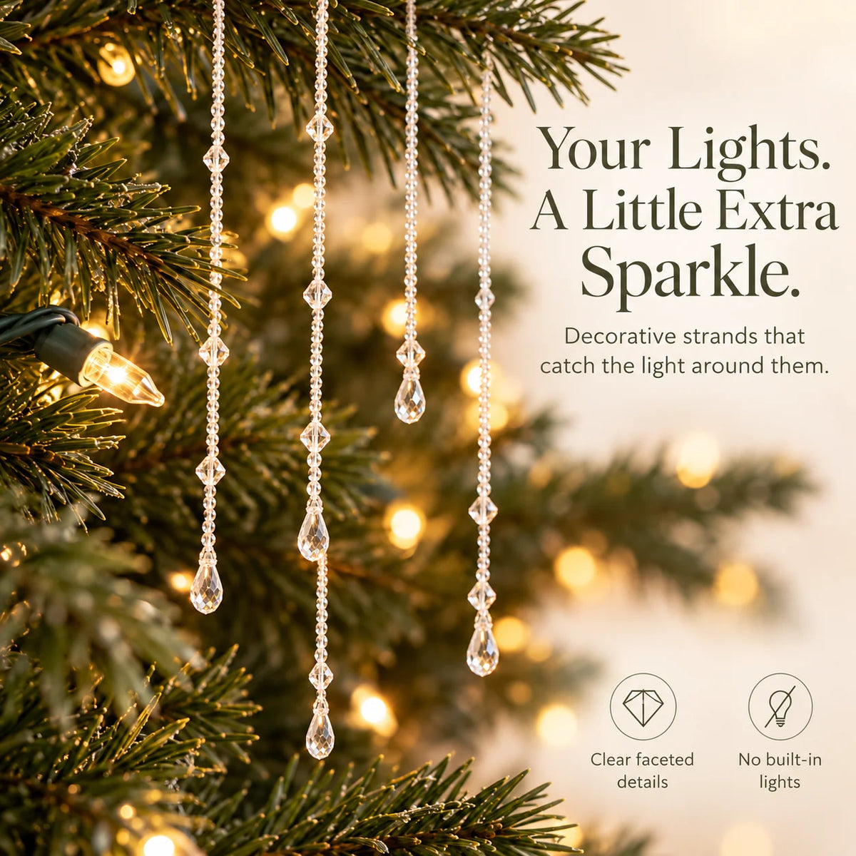 ✨ Reusable Clear Beaded Tinsel – Teardrop Icicle Strands for Christmas Trees（15pcs）