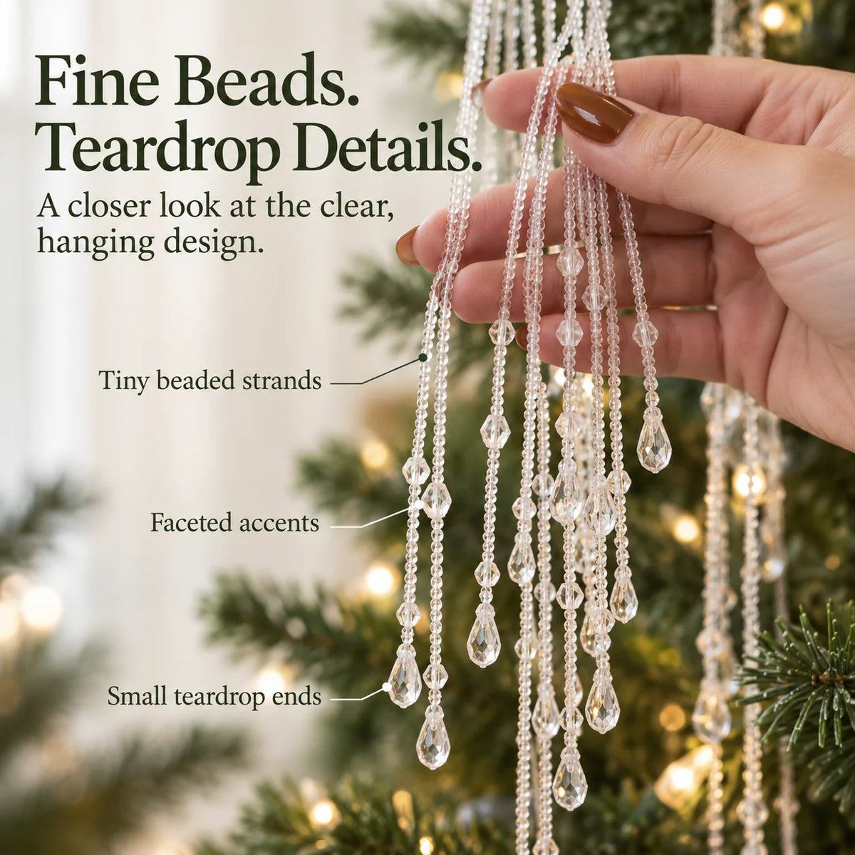 ✨ Reusable Clear Beaded Tinsel – Teardrop Icicle Strands for Christmas Trees（15pcs）