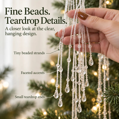 ✨ Reusable Clear Beaded Tinsel – Teardrop Icicle Strands for Christmas Trees（15pcs）