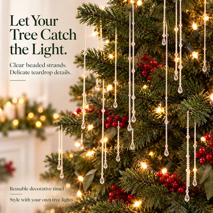 ✨ Reusable Clear Beaded Tinsel – Teardrop Icicle Strands for Christmas Trees（15pcs）