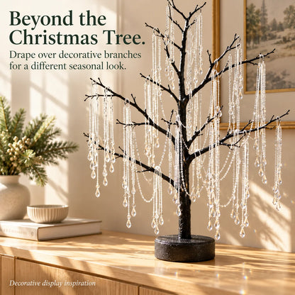 ✨ Reusable Clear Beaded Tinsel – Teardrop Icicle Strands for Christmas Trees（15pcs）