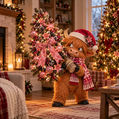 🎄🐮 Pinkmas Tree Thief™ – Lighted Highland Cow Porch Decor 🎀