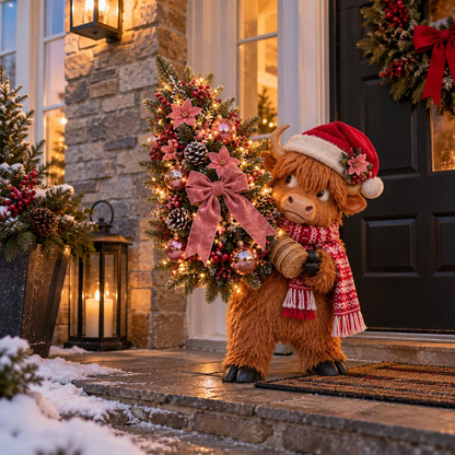 🎄🐮 Pinkmas Tree Thief™ – Lighted Highland Cow Porch Decor 🎀