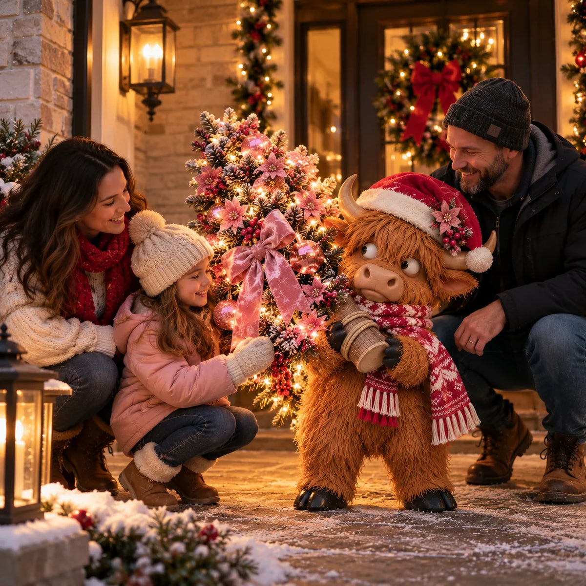 🎄🐮 Pinkmas Tree Thief™ – Lighted Highland Cow Porch Decor 🎀