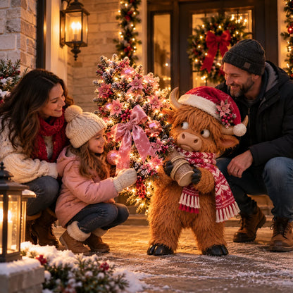 🎄🐮 Pinkmas Tree Thief™ – Lighted Highland Cow Porch Decor 🎀