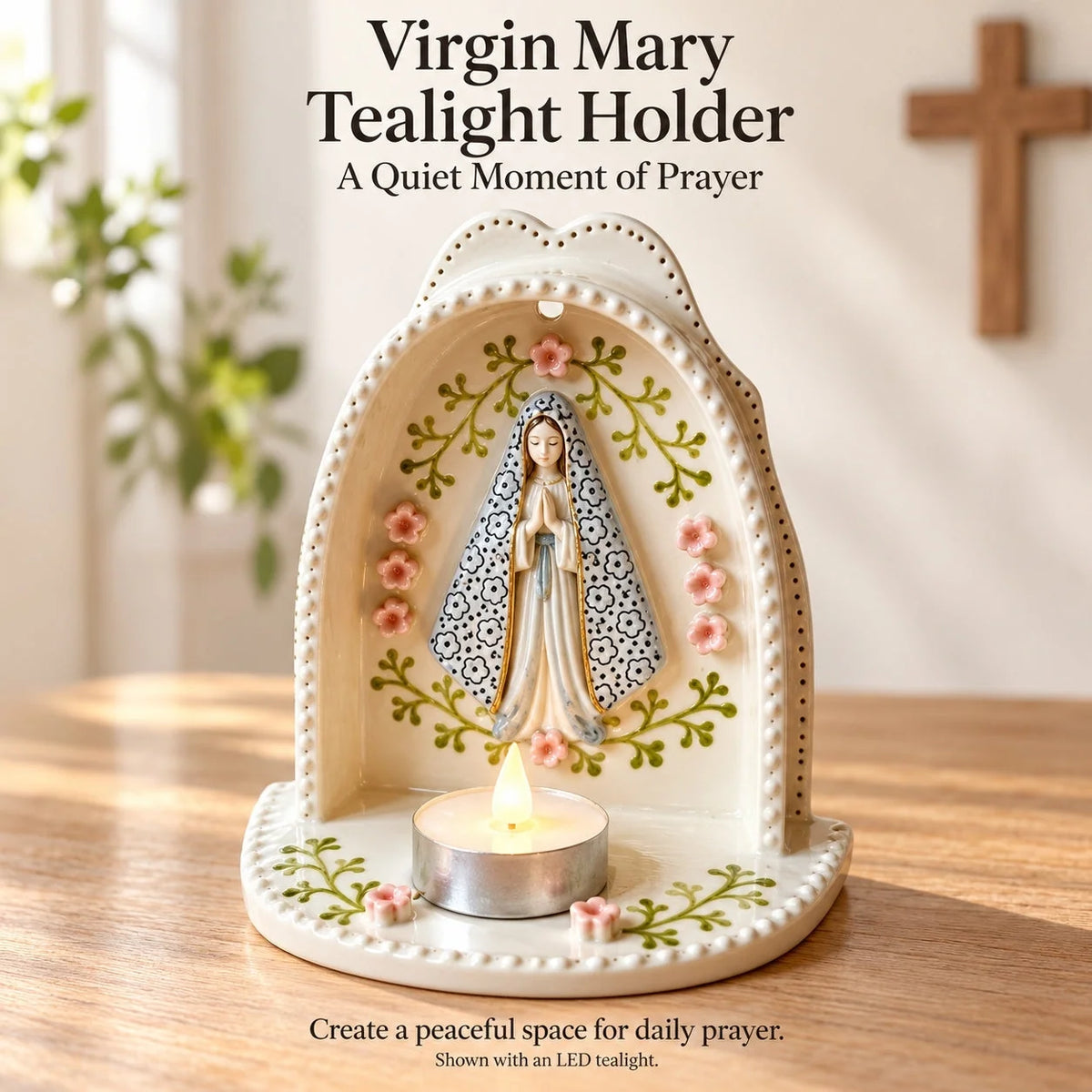 Peaceful Virgin Mary Tealight Holder 🕊️ | A Sacred Moment of Prayer