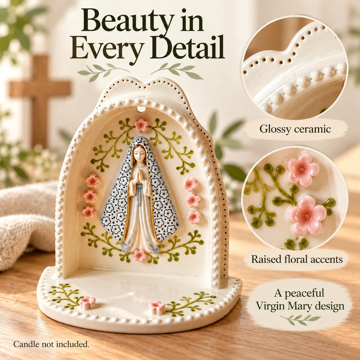 Peaceful Virgin Mary Tealight Holder 🕊️ | A Sacred Moment of Prayer
