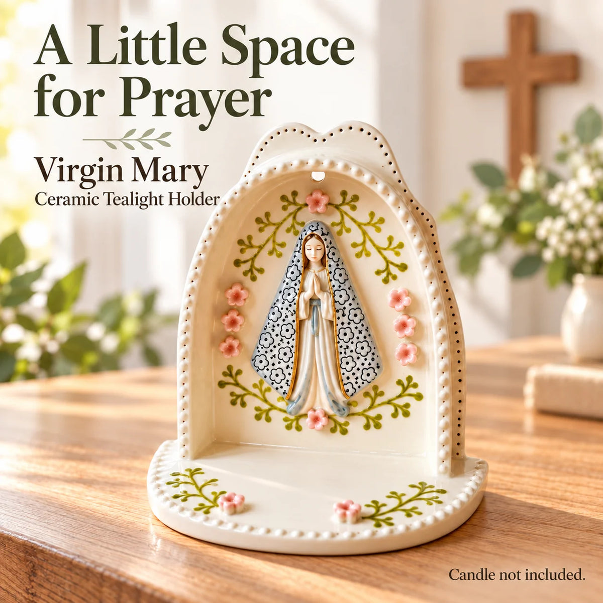 Peaceful Virgin Mary Tealight Holder 🕊️ | A Sacred Moment of Prayer