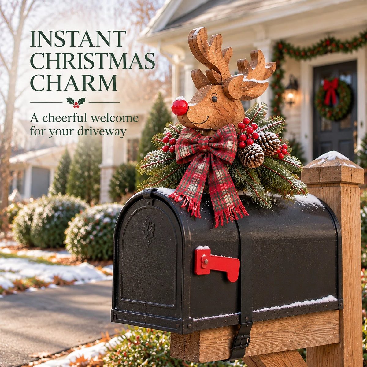 Vintage Christmas Reindeer Mailbox Topper