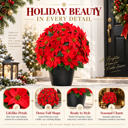 Christmas Poinsettia Porch Stakes , Artificial Holiday Plants for Indoor & Outdoor Decor