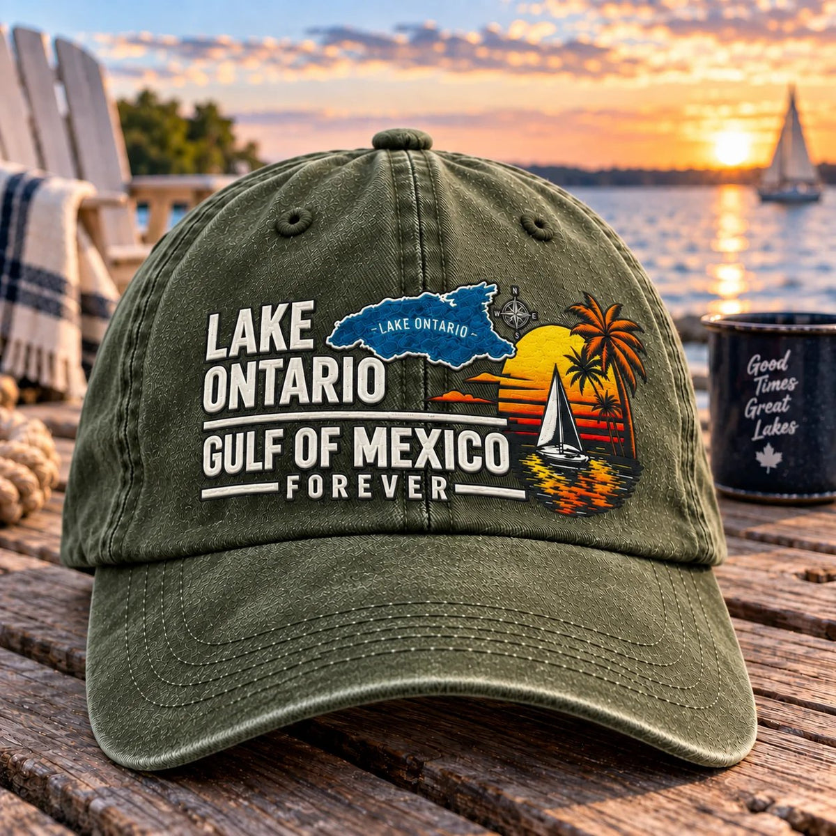 🔥LAST DAY 49% OFF - 🍁🌊Lake Ontario & Gulf Forever Vintage Embroidered Cap (🧢100% Cotton)