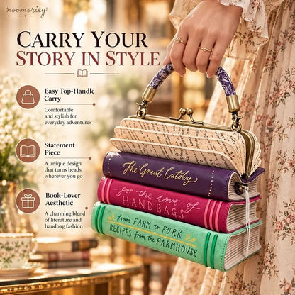 📚✨Book Stack Handbag – Vintage-Inspired Book-Shaped Top Handle Purse, Unique Gift for Book Lovers