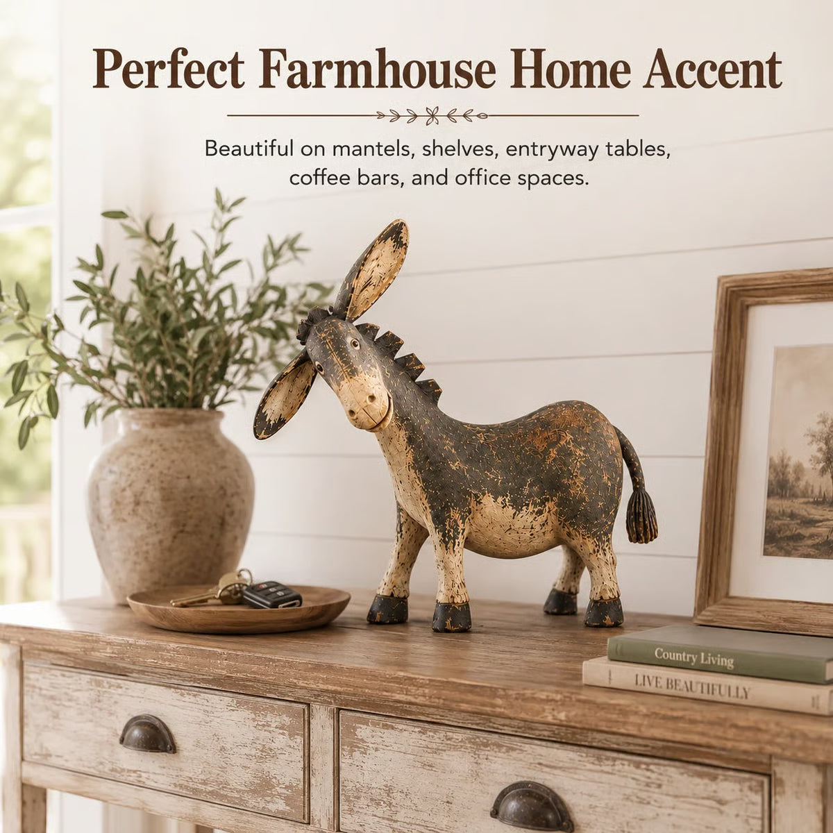 🐴 Vintage Donkey Figurine – Rustic Farmhouse Tabletop Decor