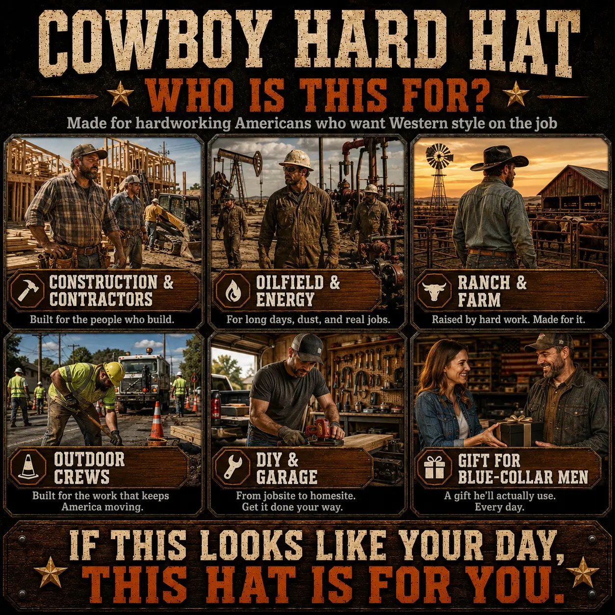 🤠Cowboy-Style Hard Hat – Wide Brim Safety Helmet with Chin Strap🛡️