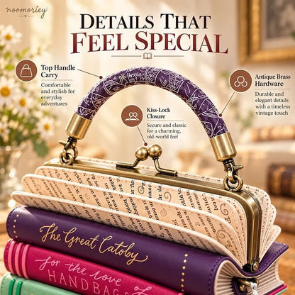 📚✨Book Stack Handbag – Vintage-Inspired Book-Shaped Top Handle Purse, Unique Gift for Book Lovers