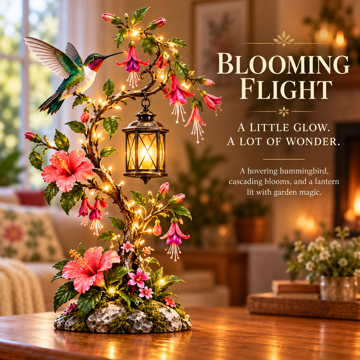 🌺🌺 Hummingbird Garden Glow Lantern – Lighted Floral Tabletop Décor