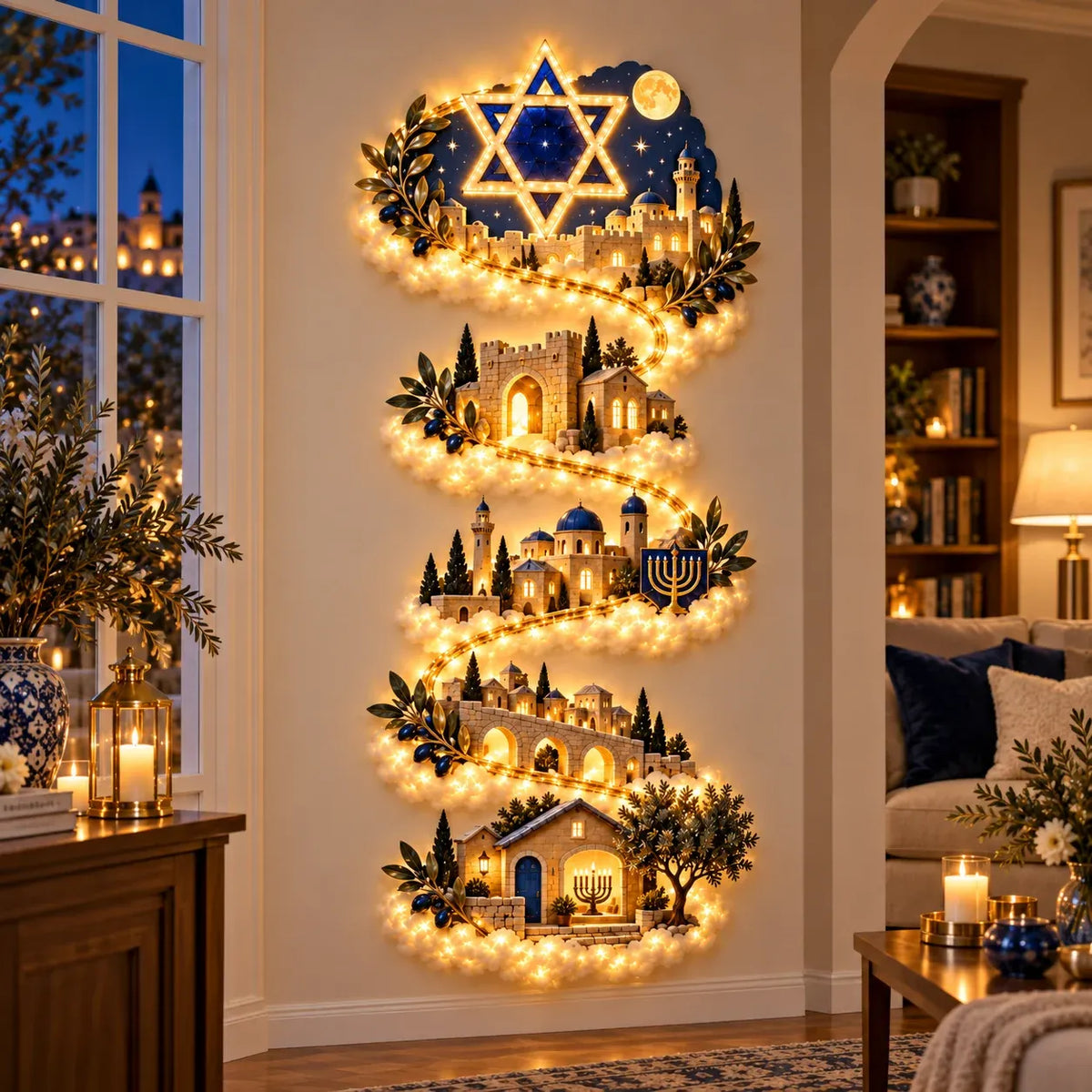 Star and City Lights Hanukkah wall decor