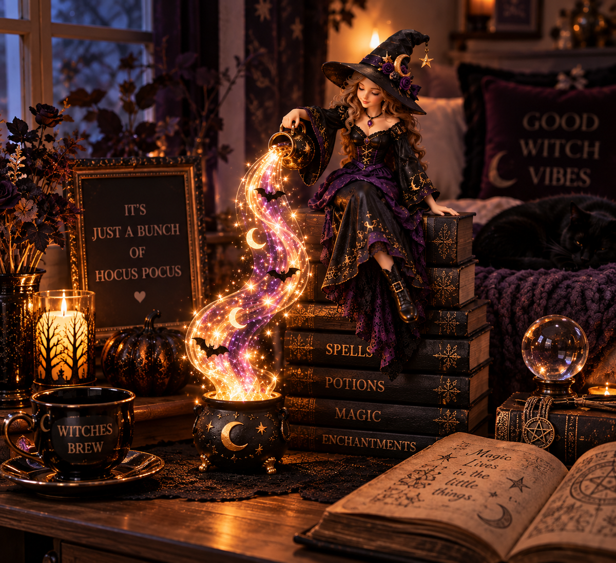 Halloween Magic Cascade Shelf Light Collection- Enchanted Bookcase Decor