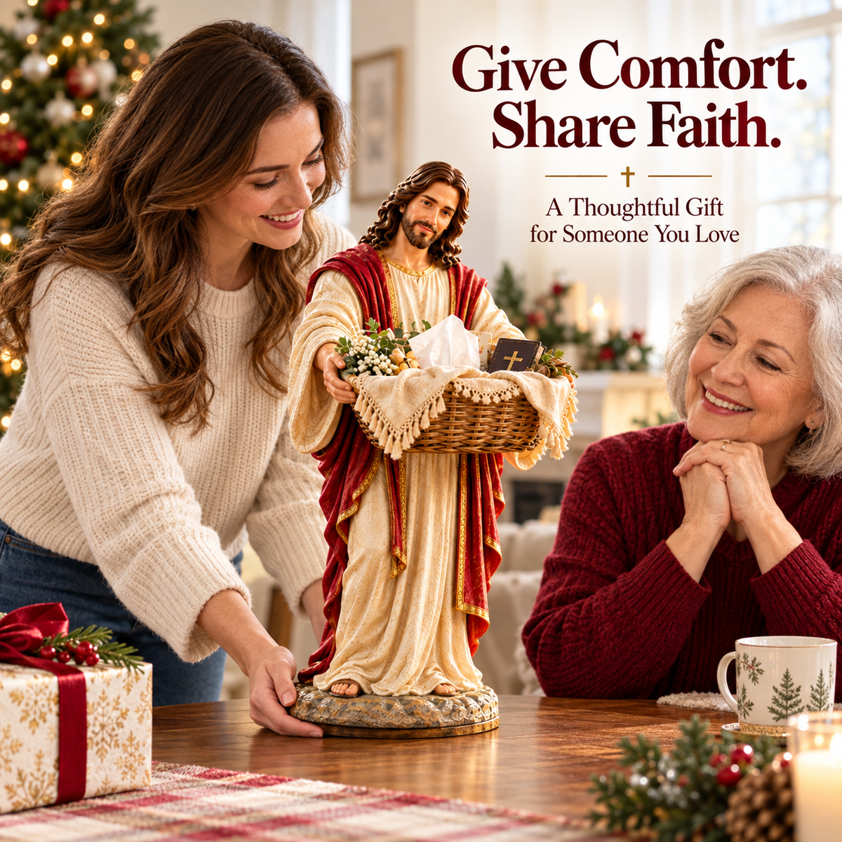 🔥✝️Jesus Figurine with Decorative Basket – Faith & Comfort